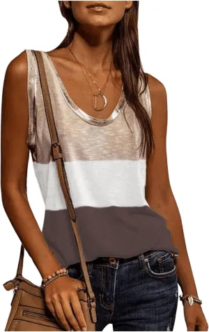 SOLY HUX Tank Top for Women Scoop Neck Sleeveless Contrast Metallic Summer Tops