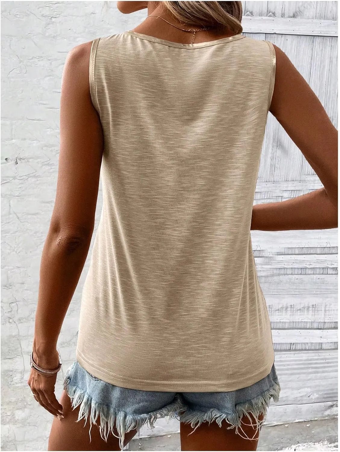 SOLY HUX Tank Top for Women Scoop Neck Sleeveless Contrast Metallic Summer Tops