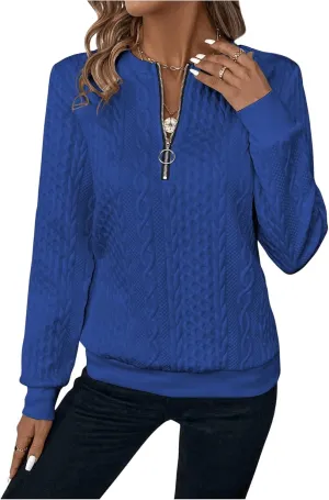 SOLY HUX Women's Half Zip Sweatshirt Crew Neck Long Sleeve Cable Knit Pullover Tops