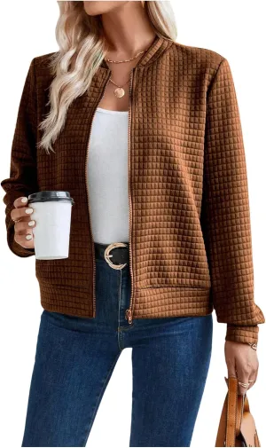 SOLY HUX Women's Lightweight Bomber Jacket Fall Fashion Zip Up Long Sleeve Sweatshirt Casual Outfits 2025