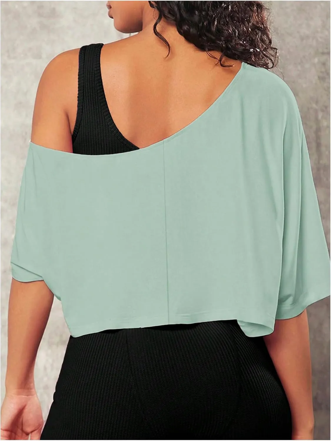 SOLY HUX Women's Off The Shoulder Tee Yoga Workout Crop Top Half Sleeve Asymmetrical Neck Activewear T Shirt