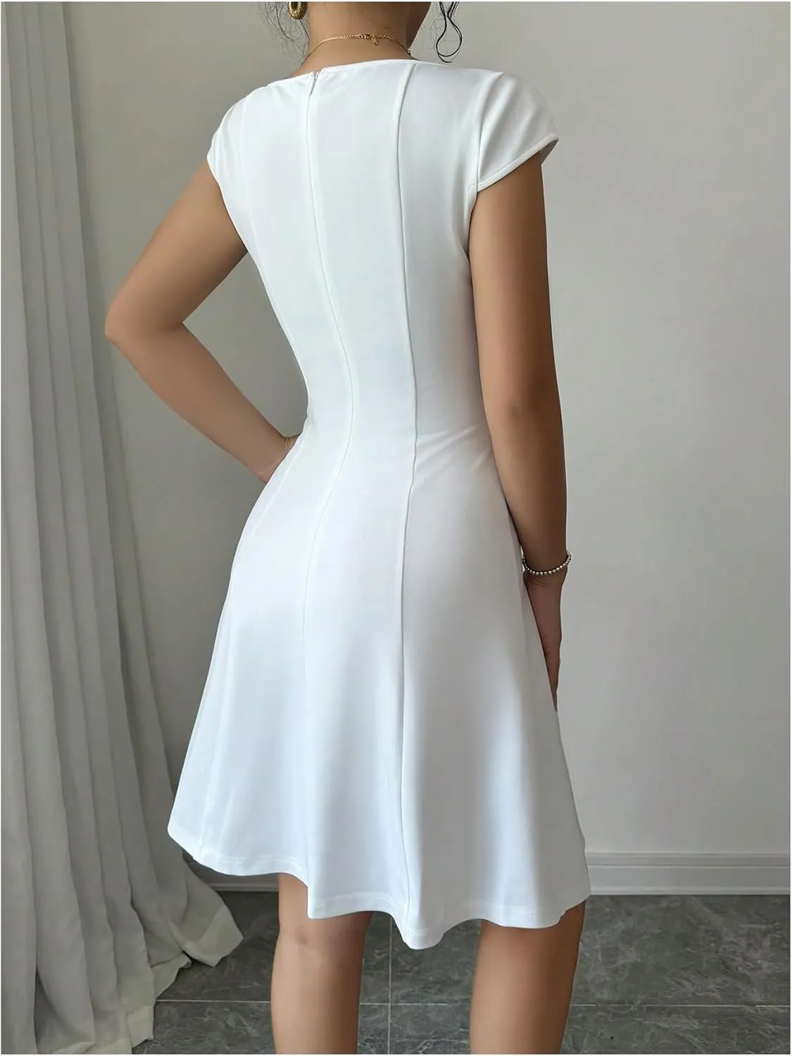 SOLY HUX Women's Square Neck Cap Sleeve Dress A Line Flared Summer Mini Dresses