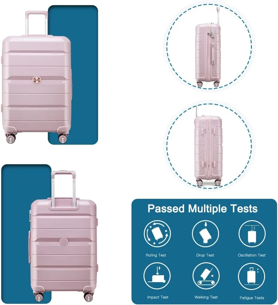 Somago Luggage Sets 3 Piece Hard Shell Polypropylene Suitcase with TSA Lock Spinner Carry On Luggage with Beauty Case Travel Set,Nude Pink
