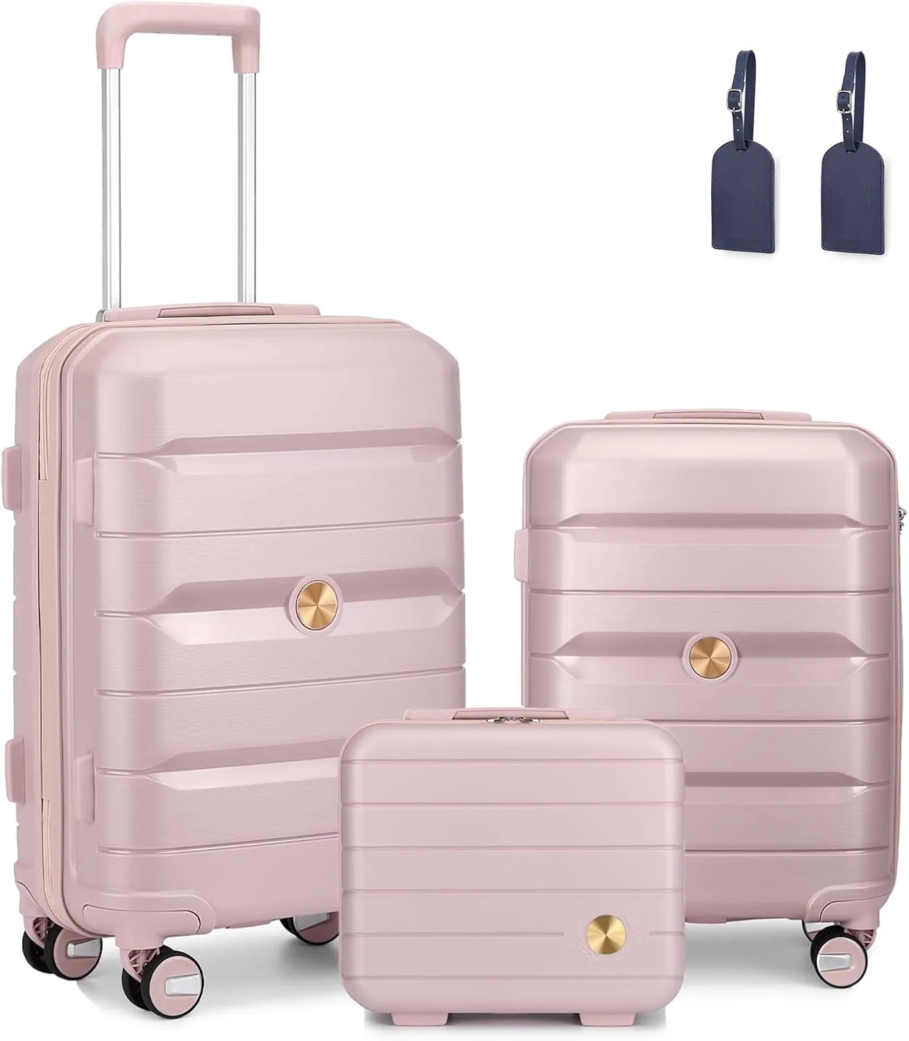 Somago Luggage Sets 3 Piece Hard Shell Polypropylene Suitcase with TSA Lock Spinner Carry On Luggage with Beauty Case Travel Set,Nude Pink