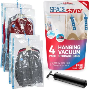 Spacesaver Hanging Vacuum Storage Bags for Coats (Variety 4 Pack) - Vacuum Bag, Closet Organizer, Sealed Storage, Vacuum Sealer Bags, Space Bag for Garment, Clothing, Dress, Suit, Long Coat, Jacket