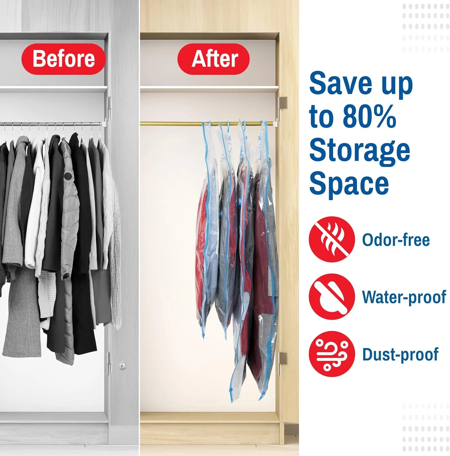 Spacesaver Hanging Vacuum Storage Bags for Coats (Variety 4 Pack) - Vacuum Bag, Closet Organizer, Sealed Storage, Vacuum Sealer Bags, Space Bag for Garment, Clothing, Dress, Suit, Long Coat, Jacket