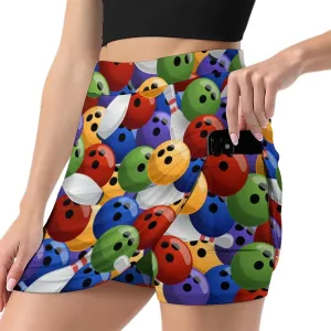 Sport with Bowling Ball and Bowling Pins Anti-Exposure Pocket A-line Culottes Waist Skirts for Women