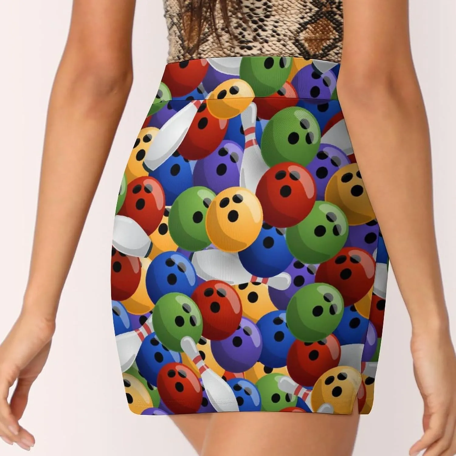 Sport with Bowling Ball and Bowling Pins Anti-Exposure Pocket A-line Culottes Waist Skirts for Women