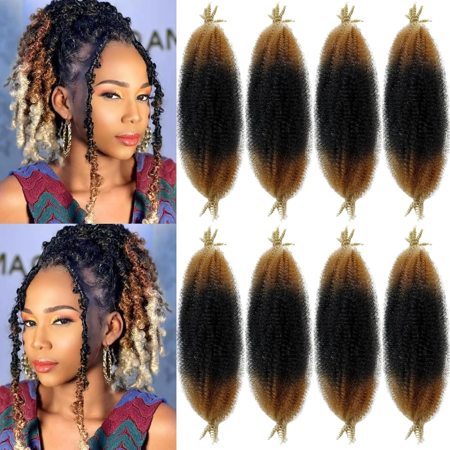 Springy Afro Twist Hair 1B/27/613 Ombre Blonde Marley Twist Braiding Hair 16 Inch Three Tone Twisted UP Spyingy Afro Twist Hair 8 Packs Kinky Twisting Hair for Distressed Locs Crochet Hair…