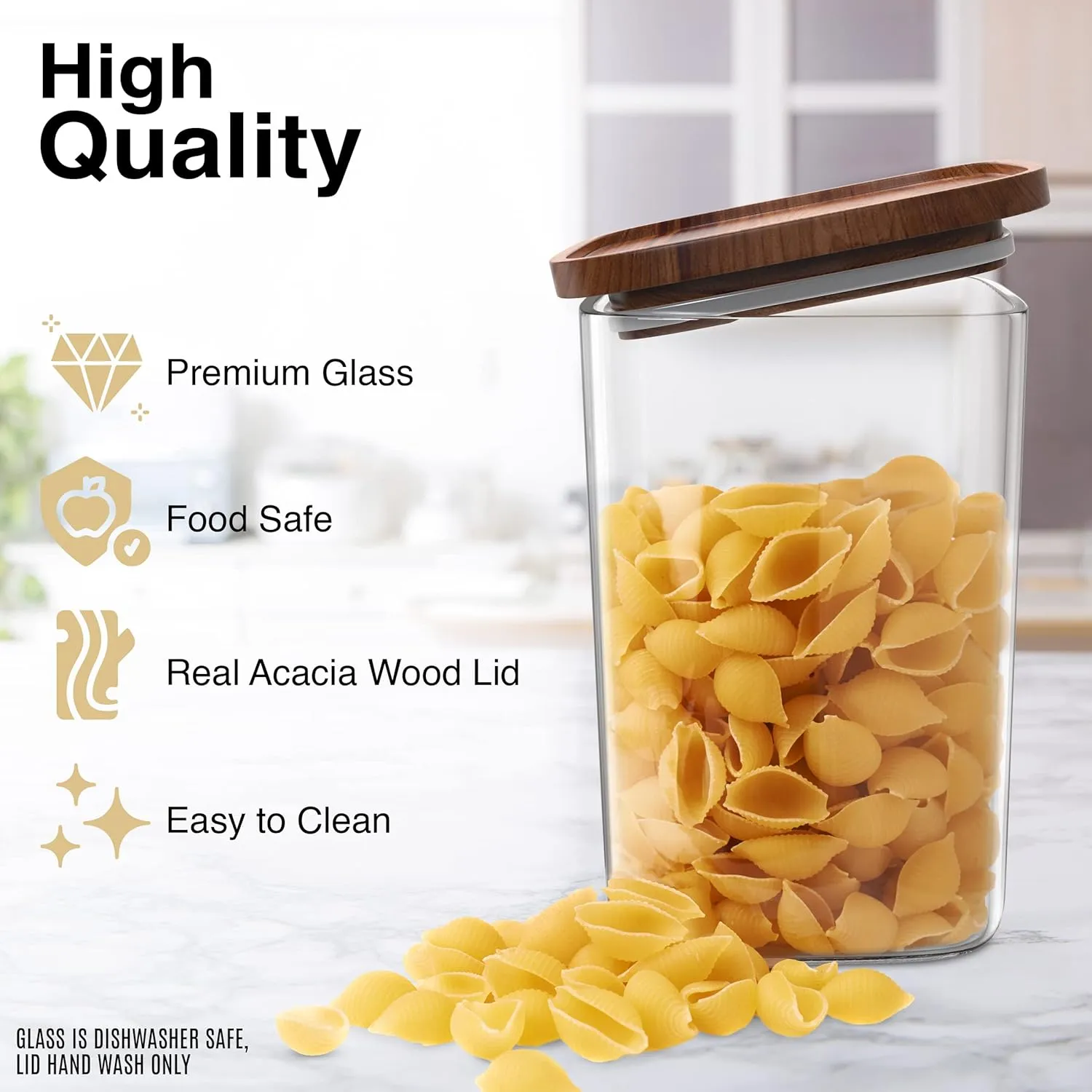 Square Glass Jars with Wood Lids Set of (2) 80 fl oz Airtight and Stackable Storage Containers for Kitchen Pantry or Bathroom BPA Free and Recyclable Canister for Food Cookies Coffee Pasta Sugar
