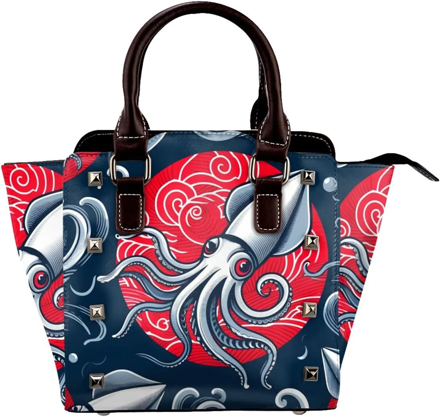 Squid-Blessing-Japan Pu Leather Crossbody Studded Bag, Fashionable Shoulder Handbag With Detachable Shoulder Strap