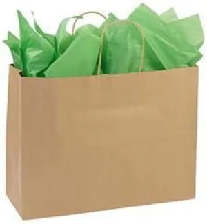 SSWBasics Large Recycled Natural Kraft Paper Shopping Bags with Handles - 16”L x 6”D x 12 ½”H - Eco-Friendly Retail & Gift Bags for Events - Case of 250
