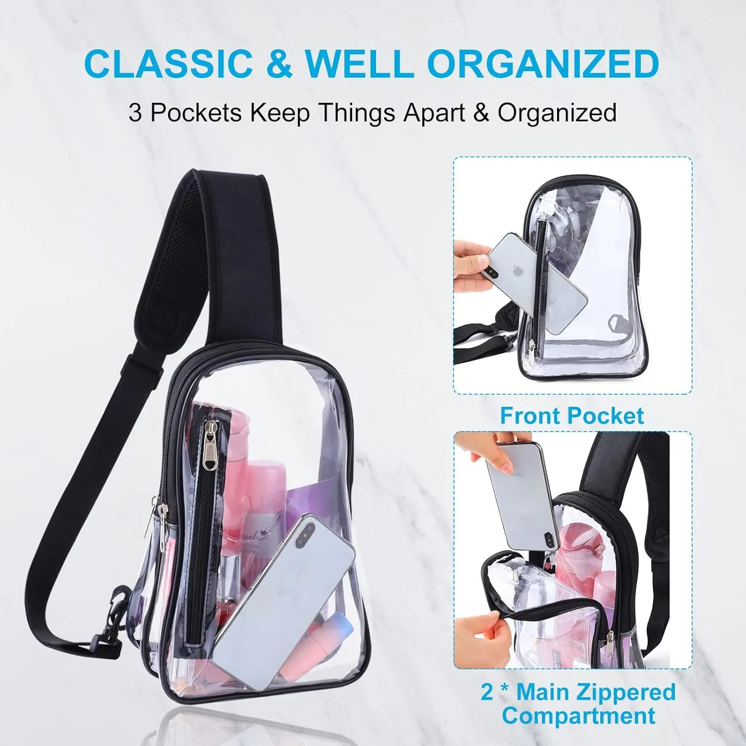 Stadium Approved Sling Bag - Clear Crossbody Fanny Pack for Women & Men