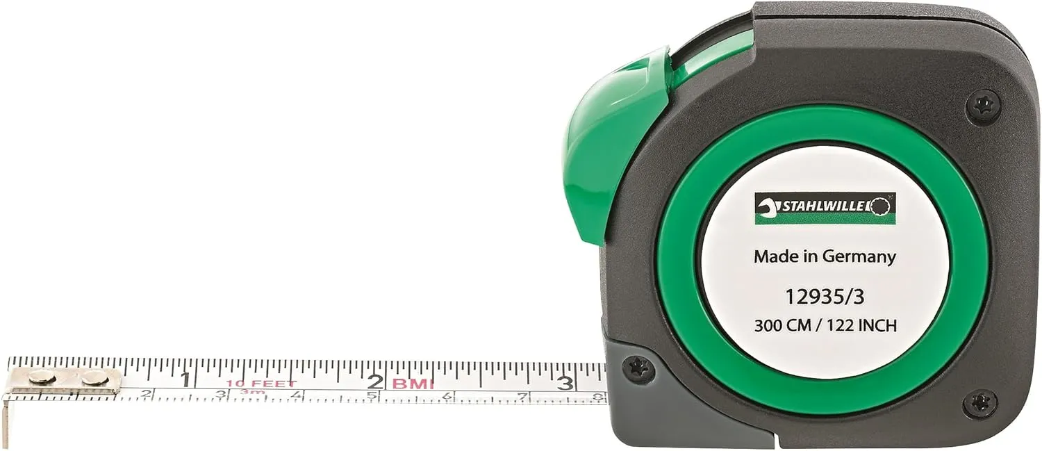 Stahlwille 77040010 10 ft Roll Tape Measure No. 12935, Metric-Inch Scale, 10 Pack, Length 3 Meters / 122 inches, with Tape Lock, Weight 92g, Made in Germany