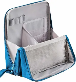 Standing Cosmetic Bag: Large Capacity Oxford Cloth Functional Makeup Case with Room for Brushes & Mirror, Portable Beauty Supplies Storage for Home & Vacation, Multi-purpose Design (Navy)