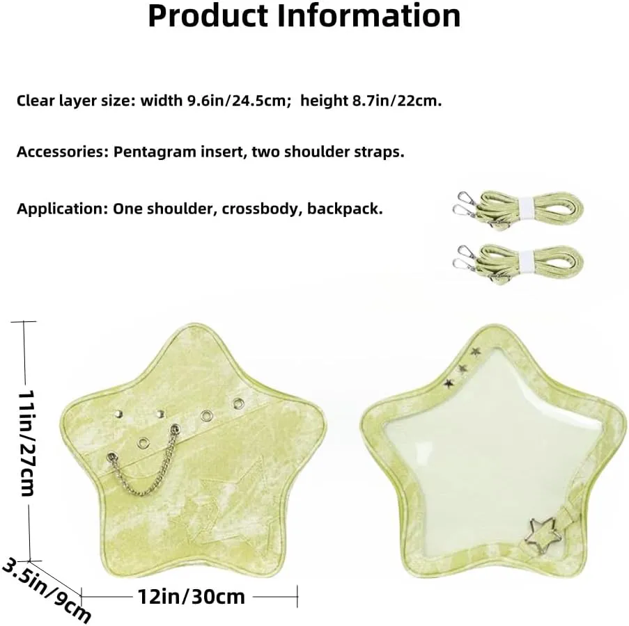 Star Single Shoulder Crossbody Bag Handbag and Purse for Women Ita Bag with Insert Pins Display Backpack (green)