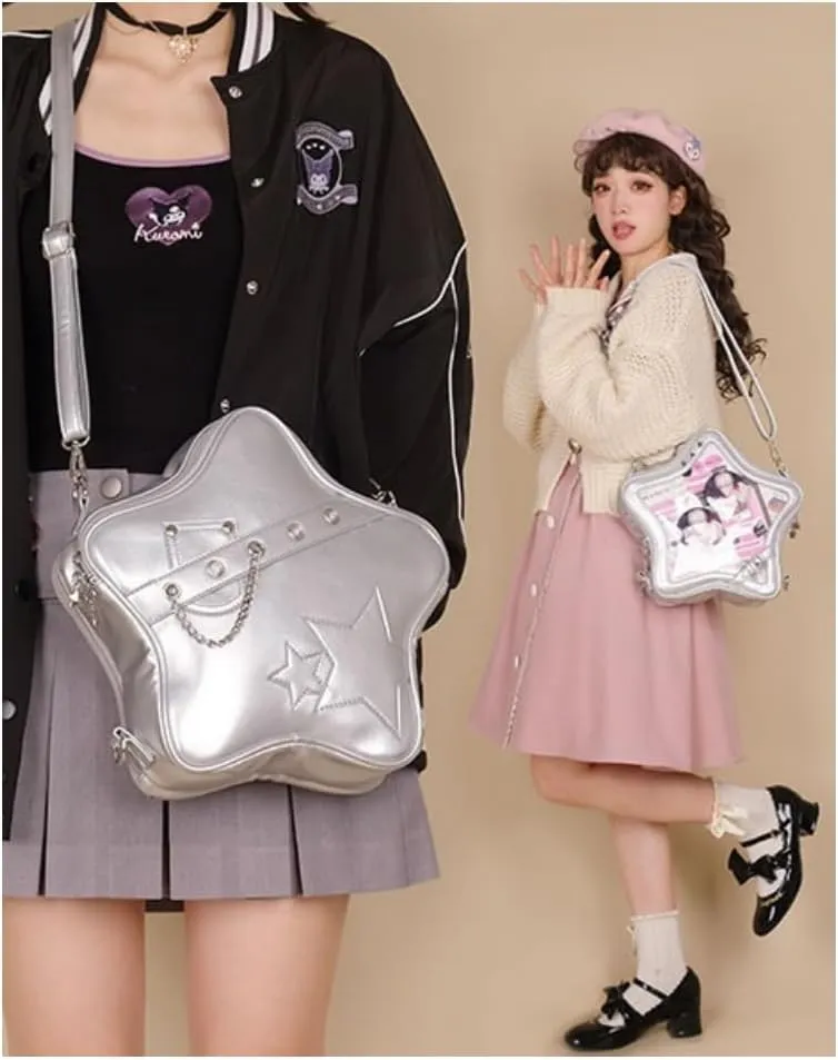 Star Single Shoulder Crossbody Bag Handbag and Purse for Women Ita Bag with Insert Pins Display Backpack (laser pink)