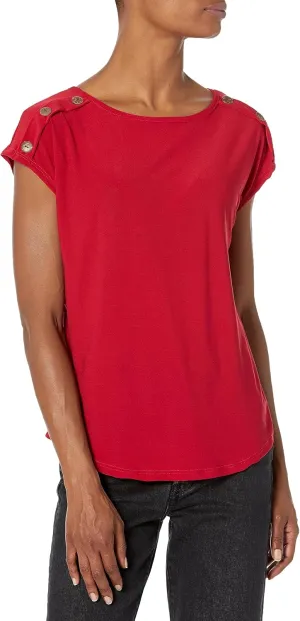 Star Vixen Women's Petite Button Shoulder Top