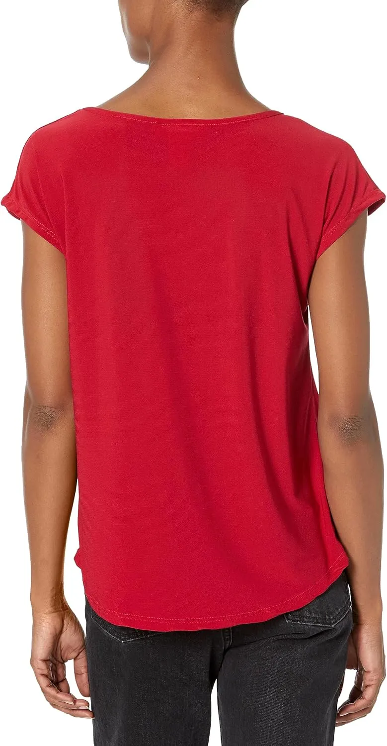 Star Vixen Women's Petite Button Shoulder Top