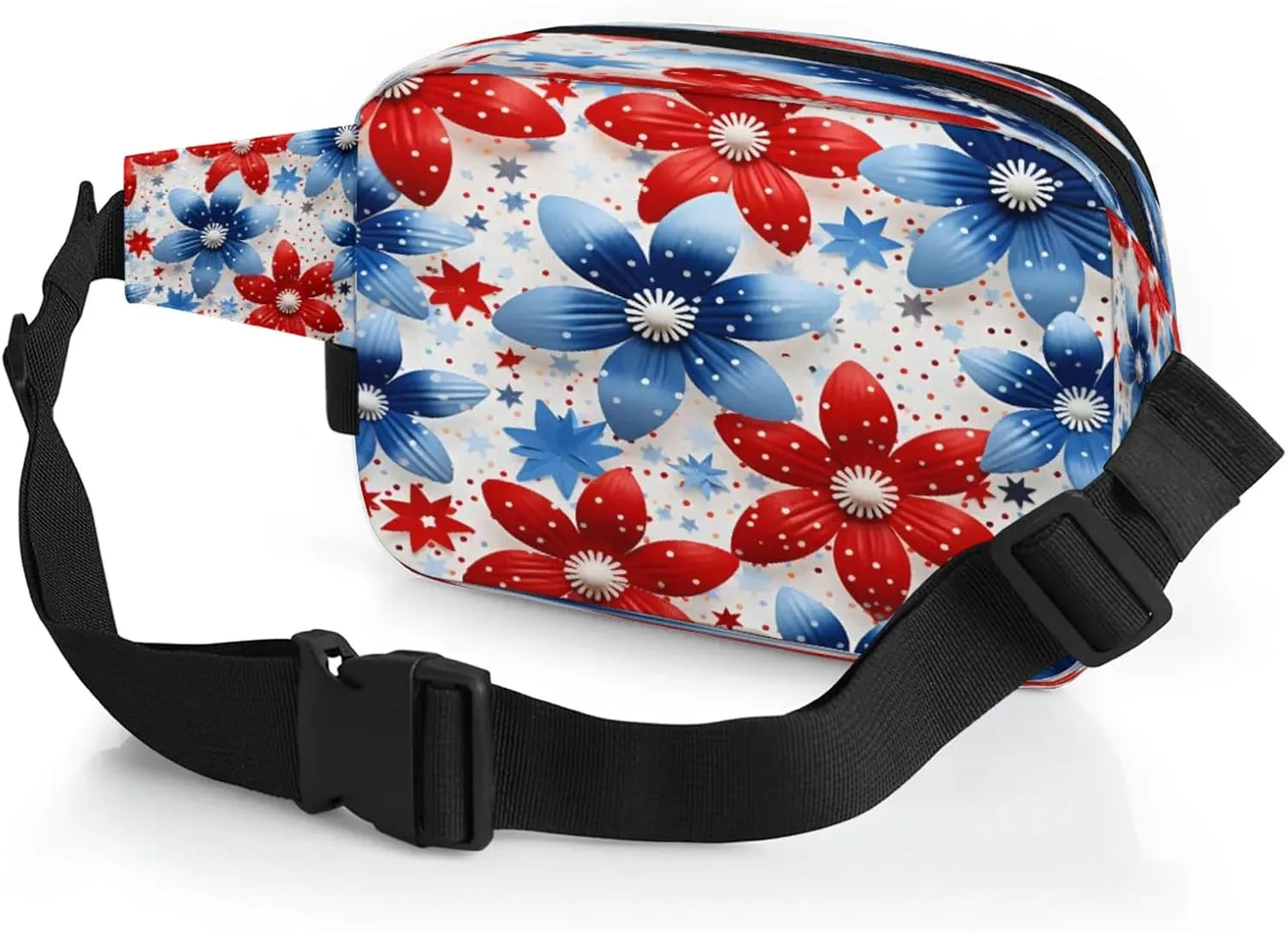 Starlit Florals Waterproof Unisex Square Fanny Pack, Adjustable Waist Bag with Pockets, Sturdy Lightweight Crossbody Bag for Travel, Running, Hiking (9x6.1x2.5 Inches)