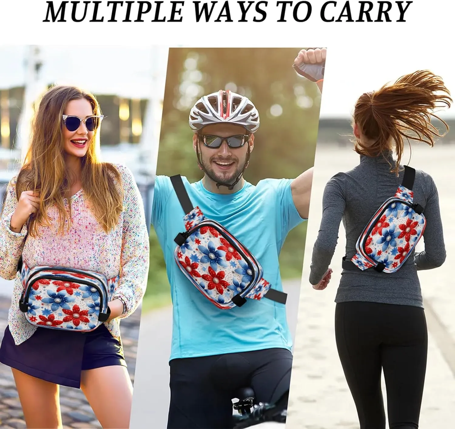 Starlit Florals Waterproof Unisex Square Fanny Pack, Adjustable Waist Bag with Pockets, Sturdy Lightweight Crossbody Bag for Travel, Running, Hiking (9x6.1x2.5 Inches)