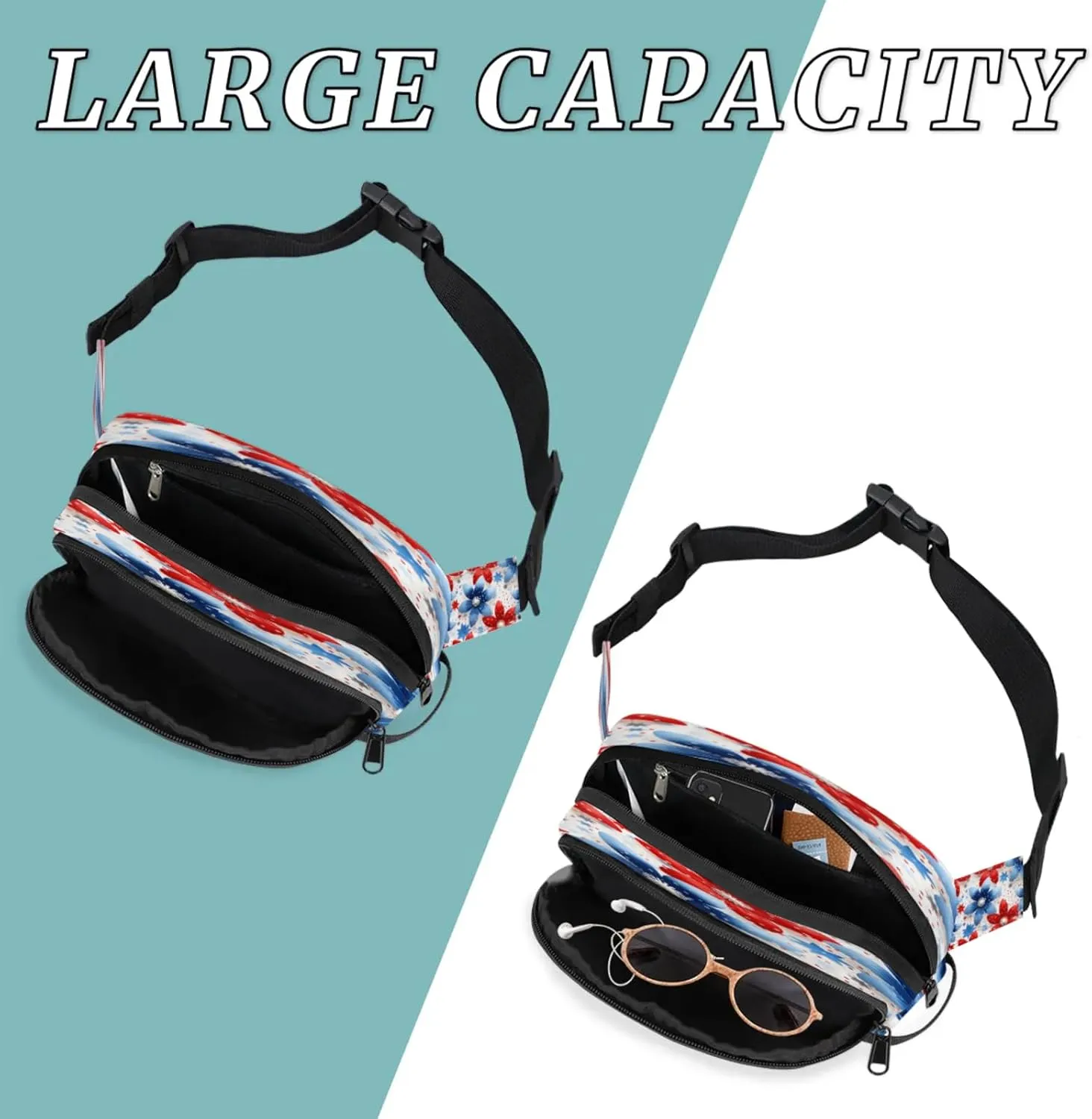Starlit Florals Waterproof Unisex Square Fanny Pack, Adjustable Waist Bag with Pockets, Sturdy Lightweight Crossbody Bag for Travel, Running, Hiking (9x6.1x2.5 Inches)