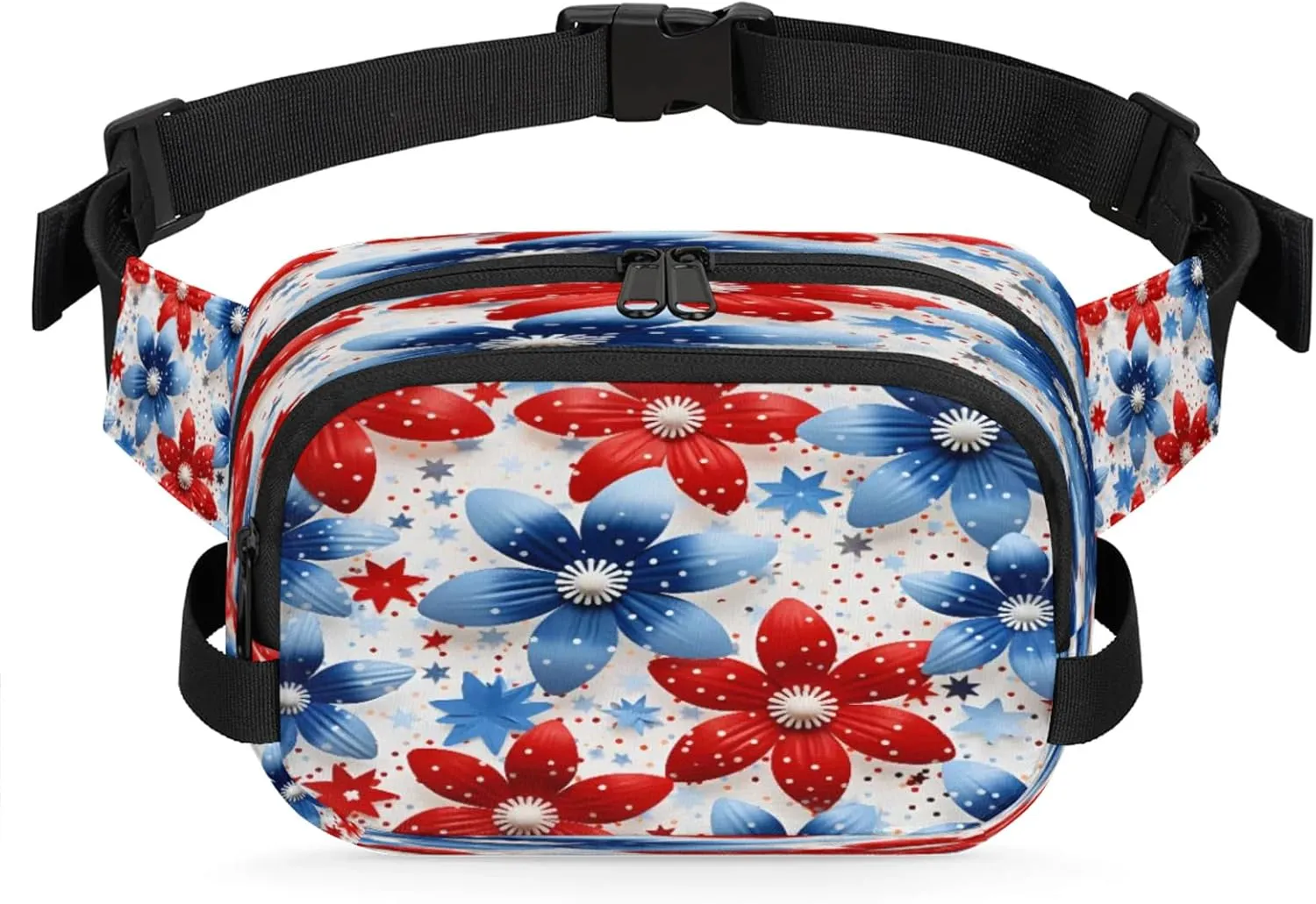 Starlit Florals Waterproof Unisex Square Fanny Pack, Adjustable Waist Bag with Pockets, Sturdy Lightweight Crossbody Bag for Travel, Running, Hiking (9x6.1x2.5 Inches)