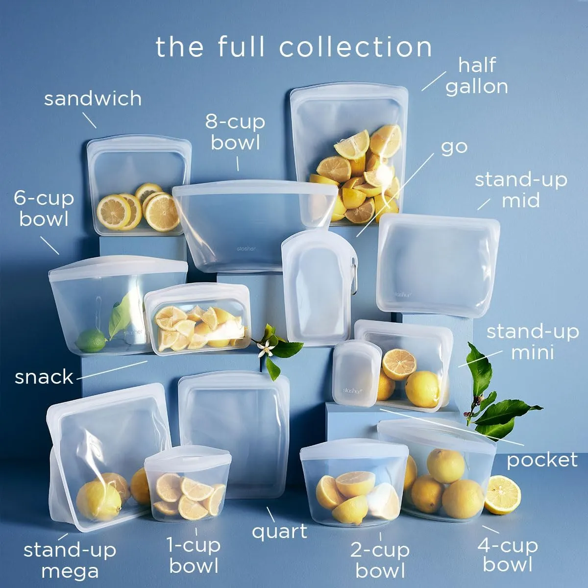 Stasher Premium Silicone Reusable Food Storage Bags, 4-Pack, Clear | Multi-Use Food Storage Bags, Lunch Bag, Travel Containers | BPA Free, Leak-free, Dishwasher-Safe, Eco-friendly
