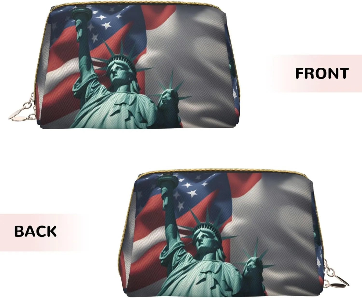 Statue Of Liberty Flag Leather Toiletry Organizer Bag, Travel-Friendly Makeup Pouch For Women