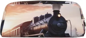 Steam Train Depart Sunset Makeup Bag for Women Men Travel Toiletry Bag Aesthetic Purse Pouch Large Pencil Case