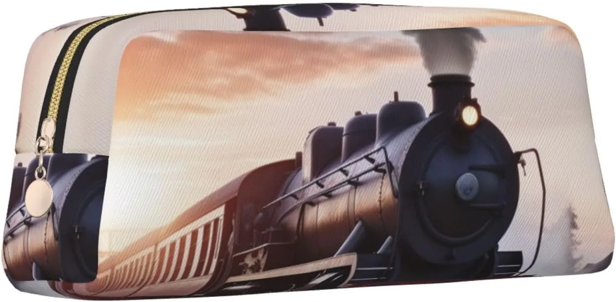 Steam Train Depart Sunset Makeup Bag for Women Men Travel Toiletry Bag Aesthetic Purse Pouch Large Pencil Case