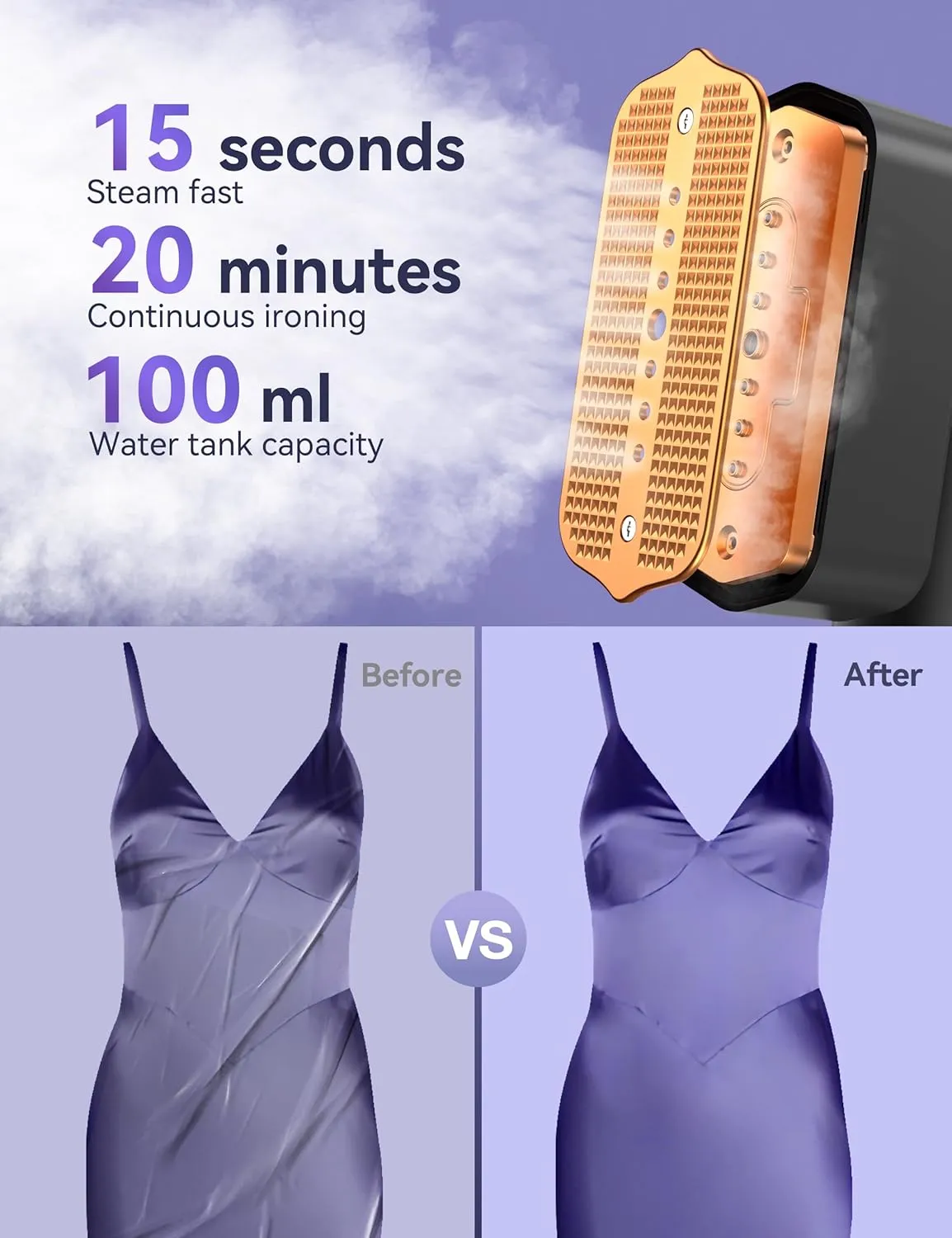 Steamer for Clothes,Sundu Portable Handheld Garment Steamer,15s Fast Heat-up,100ml Water Tank,Steamer Ironing Gloves,20 Minutes of Continuous Ironing Removes Wrinkle for Home,Travel (Gray)