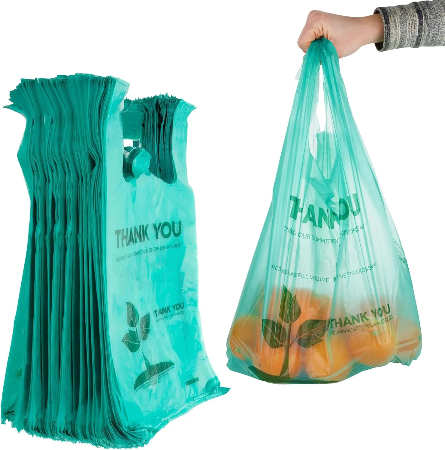 Stock Your Home Eco Grocery Bags (100 Count) Grocery Bags - Reusable Supermarket Thank You Shopping Bags, Recyclable T Shirt Bags, Small Trash Can Bags