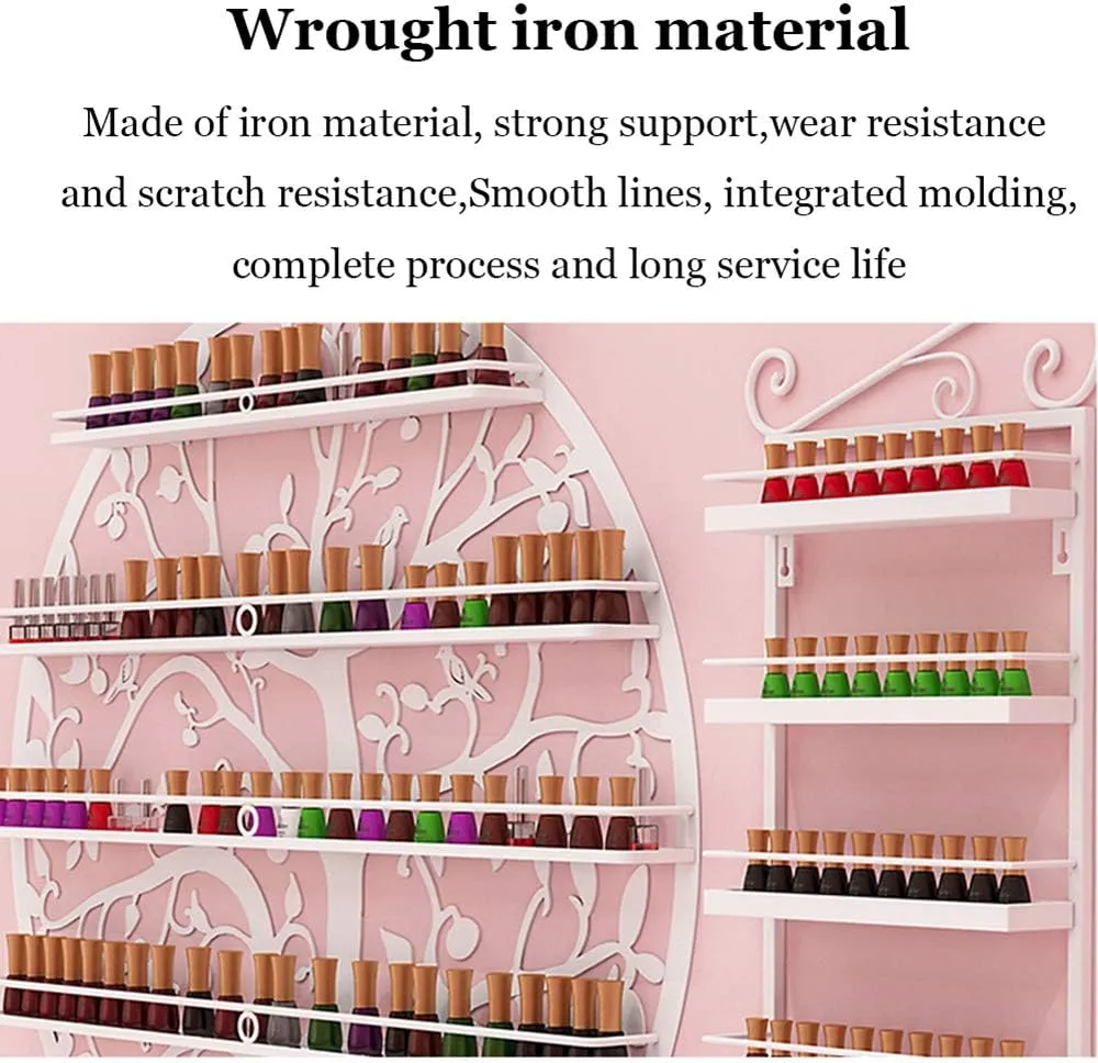 Storage Rack. Wall-Mounted 5-Layer Nail Polish Holder Essential Oil, Tree Silhouette Round Metal Salon Wall Hanging Art Display Stand,Lipstick Perfume Cosmetic, for Nail Salons/Retail Sho/Bla (Black