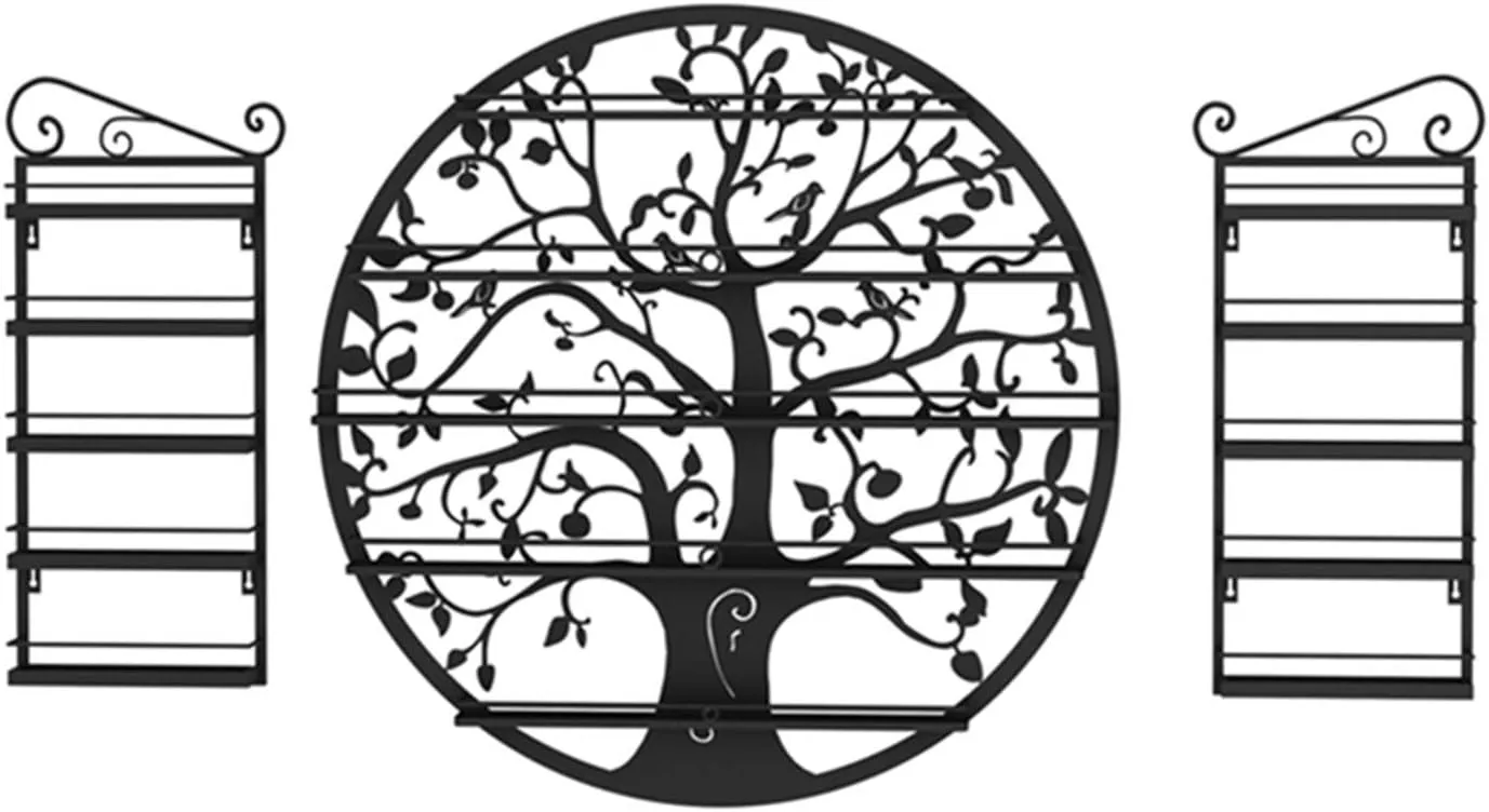 Storage Rack. Wall-Mounted 5-Layer Nail Polish Holder Essential Oil, Tree Silhouette Round Metal Salon Wall Hanging Art Display Stand,Lipstick Perfume Cosmetic, for Nail Salons/Retail Sho/Bla (Black