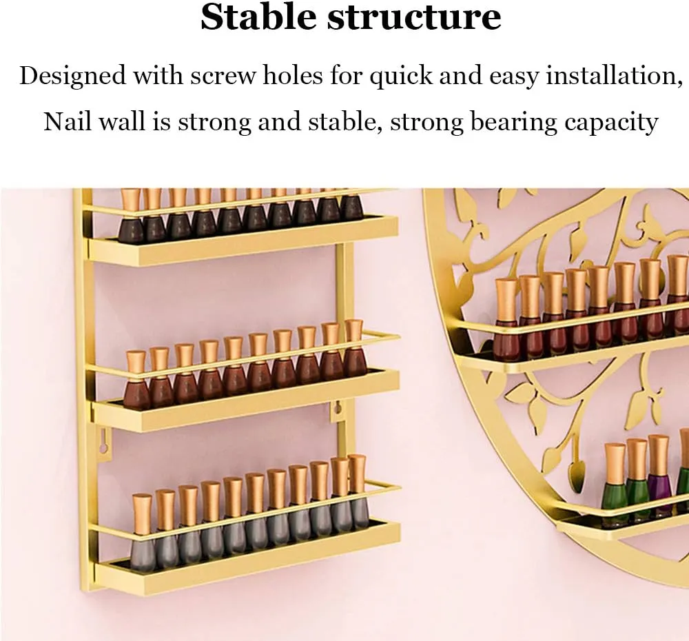 Storage Rack. Wall-Mounted 5-Layer Nail Polish Holder Essential Oil, Tree Silhouette Round Metal Salon Wall Hanging Art Display Stand,Lipstick Perfume Cosmetic, for Nail Salons/Retail Sho/Bla (Black