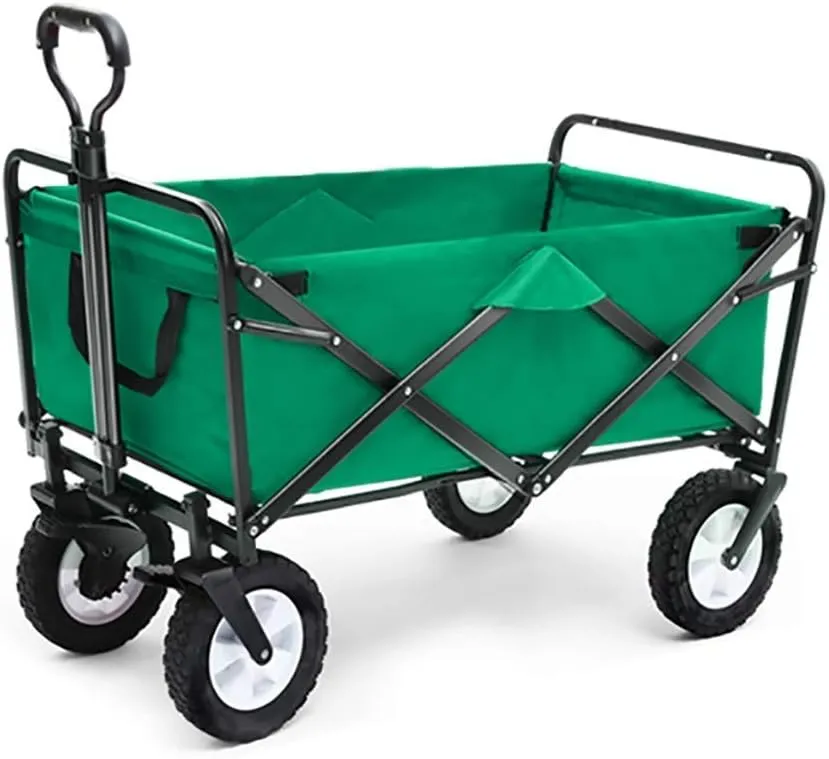 Storage Trolleys Folding Garden Trolley Cart Heavy Duty Wagon Multi-Function Shopping Cart for Outdoor Camping Fishing Pull Truck with 4 Wheels, Load：80Kg (Green)