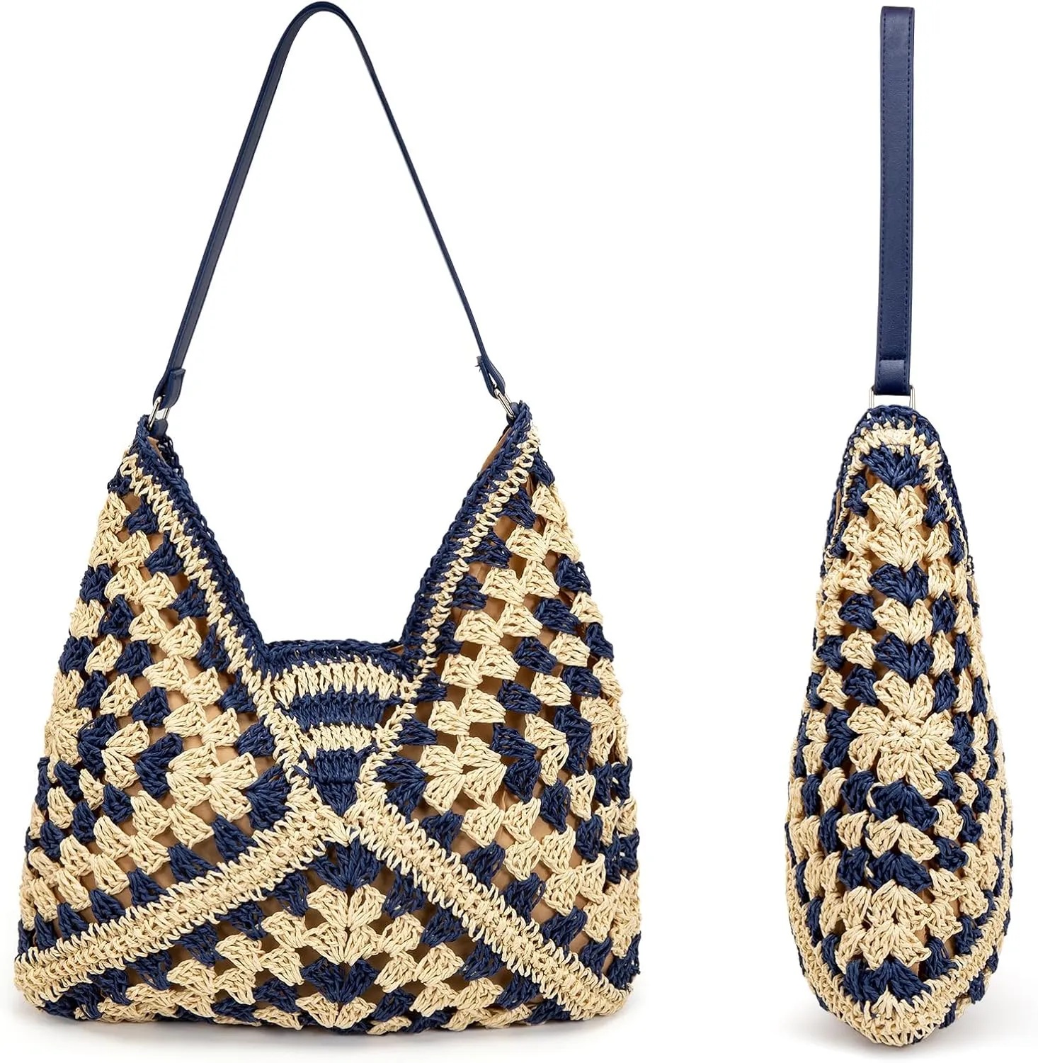 Straw Hobo Bags for Women,Large Woven Tote Bag Summer Crochet Shoulder Bag,Vintage Beach Bag Foldable Handbag for Vacation
