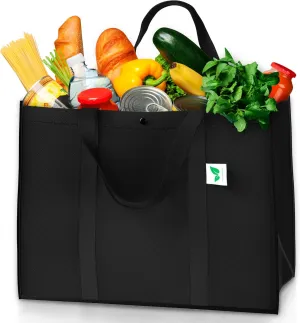 STRONGUS Reusable Grocery Bags [6 Pack, Black] – Extra Large, Foldable, Holds 50  lbs, Eco-Friendly & Durable Totes for Groceries, Laundry & More – Reinforced Handles, Tear-Resistant Material