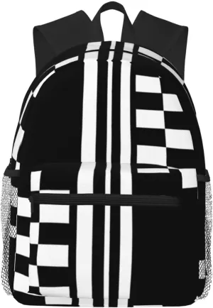 Stylish Black And White Check And Stripes Lightweight Packable Backpack Travel Casual Hiking Daypack Foldable Backpack For Men Women