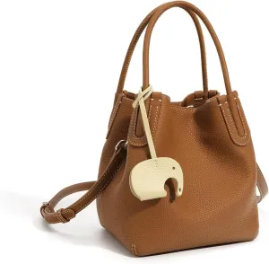 Stylish Women's Bucket Handbag Premium Lychee Pattern First Layer Cowhide Leather Cabbage Versatile Handheld Tote