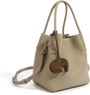 Stylish Women's Bucket Handbag Premium Lychee Pattern First Layer Cowhide Leather Cabbage Versatile Handheld Tote