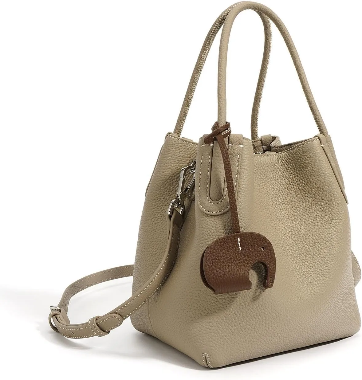 Stylish Women's Bucket Handbag Premium Lychee Pattern First Layer Cowhide Leather Cabbage Versatile Handheld Tote