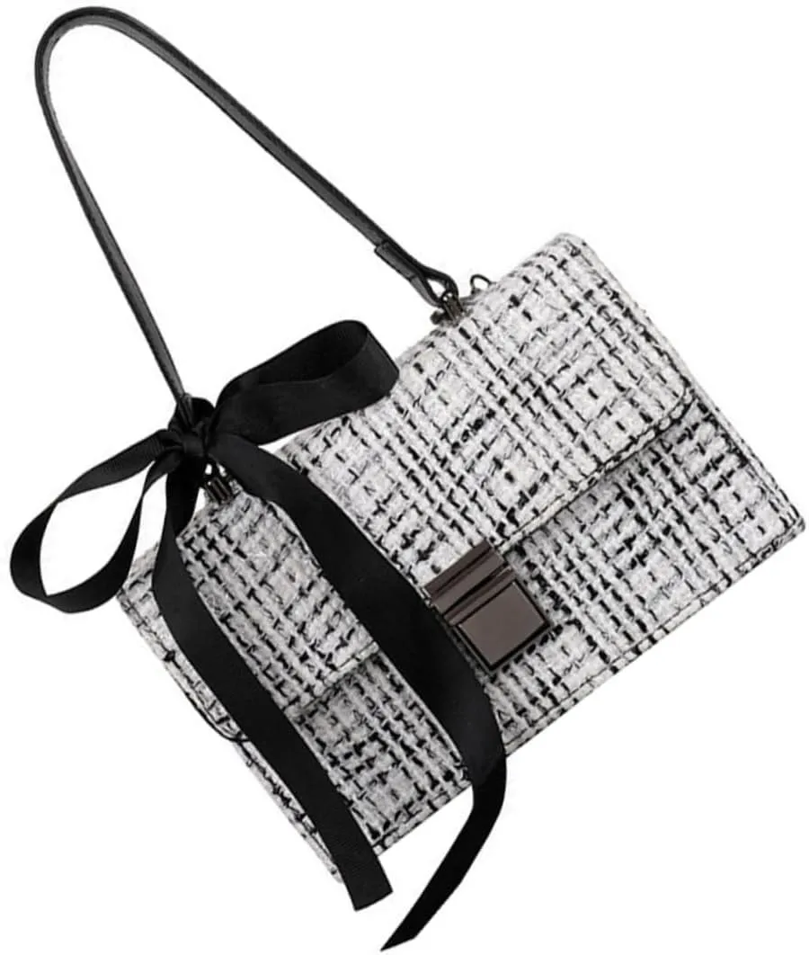 Stylish Woven Tote Bag for Women Woolen Cloth Shoulder Pouch Multi-purpose for Phone Keys Essentials Trendy Handbag