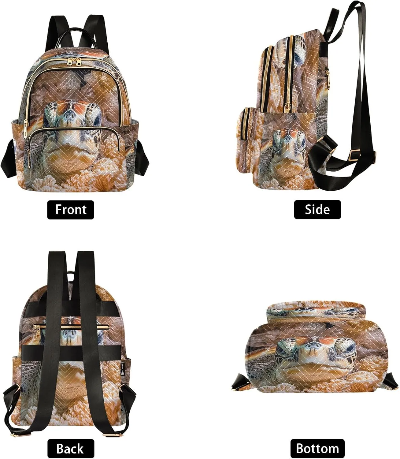 SUABO Sea Turtle Face Coral Backpack Purse Ladies Rucksack Travel Shoulder Bag Casual Daily Backpack
