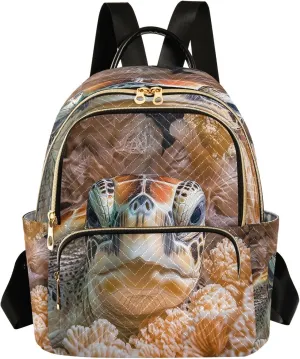 SUABO Sea Turtle Face Coral Backpack Purse Ladies Rucksack Travel Shoulder Bag Casual Daily Backpack