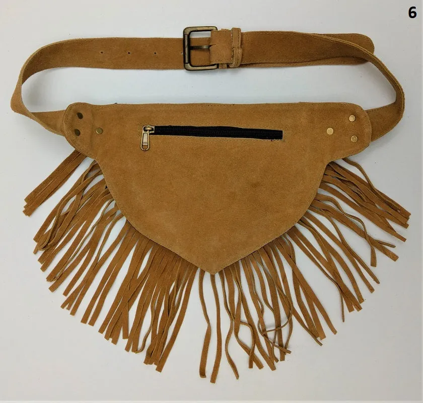 Suede fanny pack with vintage embroidered Kuchi fabrics - suède embroidered hip bag
