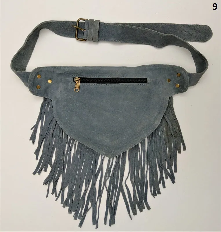 Suede fanny pack with vintage embroidered Kuchi fabrics - suède embroidered hip bag
