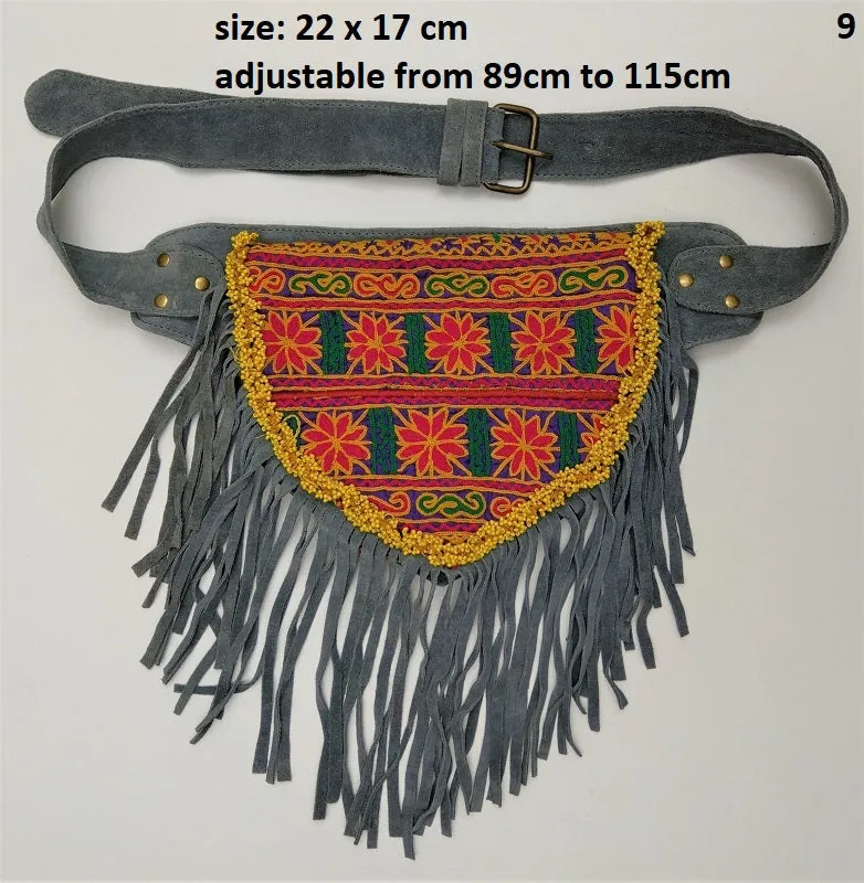Suede fanny pack with vintage embroidered Kuchi fabrics - suède embroidered hip bag