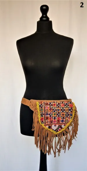 Suede fanny pack with vintage embroidered Kuchi fabrics - suède embroidered hip bag